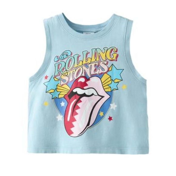 Zara Other - Zara Girls Washed Effect The Rolling Stones Graphic Tank Top Blue Size 6-7